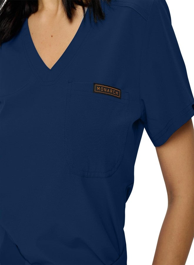 MONARCH UNIFORMS قميص طبي نسائي من مونارك يونيفورمز، بجيب واحد، يُدخل داخل البنطال، لون كحلي، مقاس صغير - Image 4